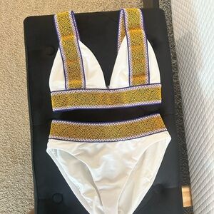 White and Gold Patterned Bikini